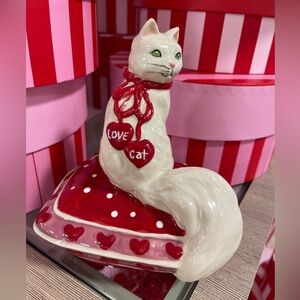 Blue Sky Valentine Cat Love Cat White Cat Ceramic Heart Pilllow NWT